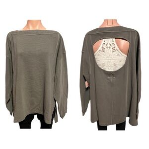 FP Movement by Free People It Takes Two Layer Top Gunmetal Dark Green Ribbed